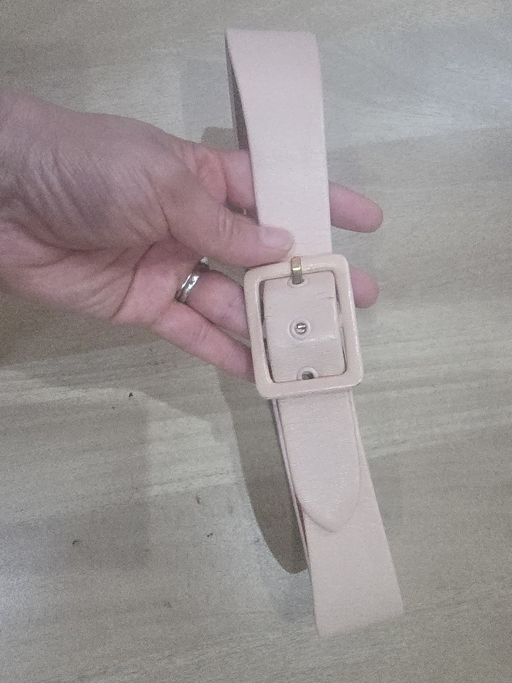 Vintage Garay Beige Leather Waist Belt with Covered Buckle - Size 26